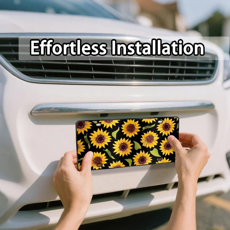 MCIAONE License Plate Sunflower – Vibrant Floral Front License Plate Cover, Aluminum Decorative License Plates, Flower Novelty Vanity Tag, Car Decor Accessory with 4 Holes, 6×12 inch Car Plates Decor - Image 5